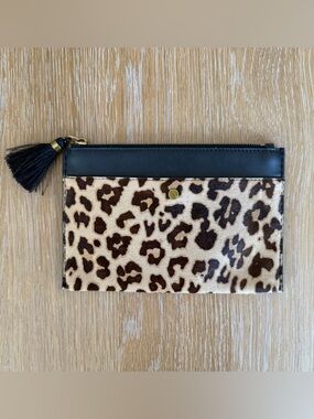 J. Crew Leopard-Pattern Clutch with Black Trim
